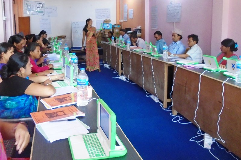 Indra Pokharel conducting a practice class at initial teacher training in September 2016.