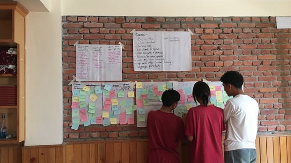 group work during story building workshop