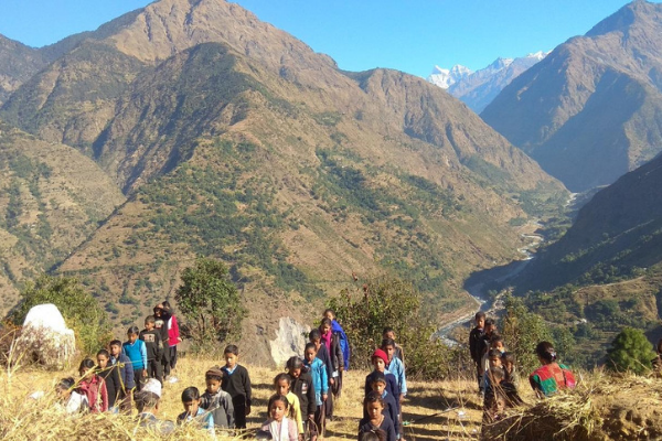 Morning assembly in Yuwabarsha Basic School, Marma in Darchula 2019