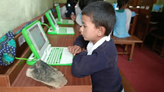Students learning on laptops in Darchula 2019